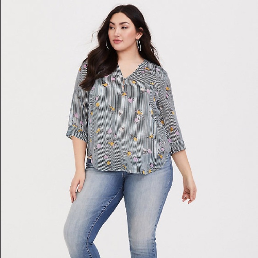 Torrid harper STRIPE FLORAL SHEER CHIFFO